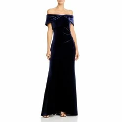 Eliza J Womens Velvet Off-The-Soulder Evening Dress
