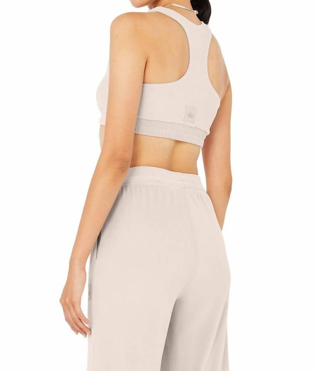 Alo Yoga Velour Glimmer Scoop Neck Bra in Dusty Pink - women 4 Alo Yoga Velour Glimmer Scoop Neck Bra in Dusty Pink - women - Image 2