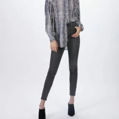 Smythe Poet Blouse in Grey Snake - women