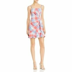 Parker Flynn Womens Linen Blend Plaid Mini Dress