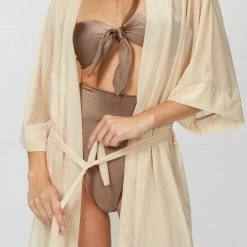 Beth Richards Mesh Kimono In Sand - women