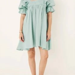Spell Mae Linen Mini Dress in Seafoam - women
