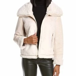 Love Token Eliza Faux Suede/Fur Zippered Jacket in Cream - women