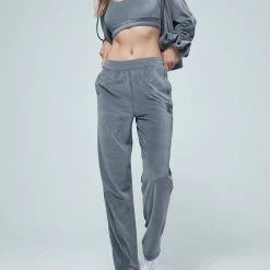 Alo Yoga Velour High-Waist Glimmer Wide Leg Pant in Steel Blue - women