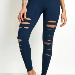 Alo Yoga High Waist Ripped Warrior Legging in Navy - women