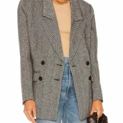 Smythe Oversized Db Blazer In Black/Ivory Herringbone - women