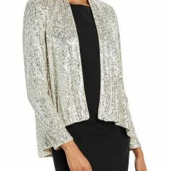 Eliza J Womens Sequined Open Front Collarless Blazer