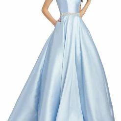 Ieena for Mac Duggal Womens High Neck Beaded Waist Evening Dress