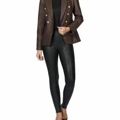 Love Token Nellie Faux Leather Double Breasted Jacket in Brown - women