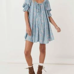 Spell Dolly Mini Dress in Dusty Blue - women