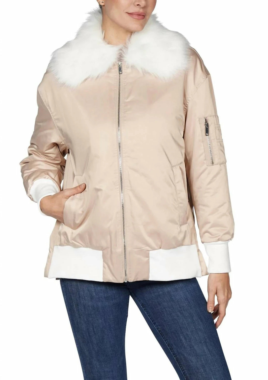 Love Token Ada Bomber Jacket With Removable Collar In Champagne - women 3 Love Token Ada Bomber Jacket With Removable Collar In Champagne - women