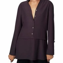B New York Womens Button Up V Neck Tunic Top