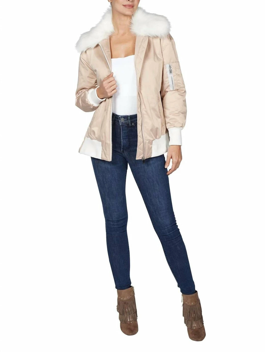 Love Token Ada Bomber Jacket With Removable Collar In Champagne - women 4 Love Token Ada Bomber Jacket With Removable Collar In Champagne - women - Image 2