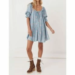 Spell Dolly Mini Dress in Dusty Blue - women