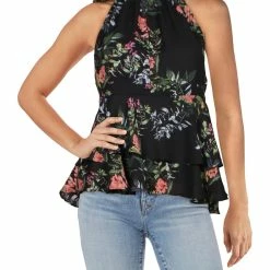 Parker Womens Printed Keyhole Blouse