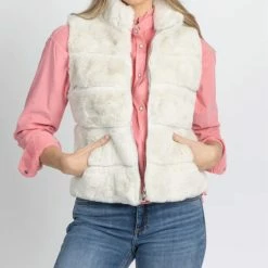 Love Token Krissy Faux Fur Vest in Ivory - women