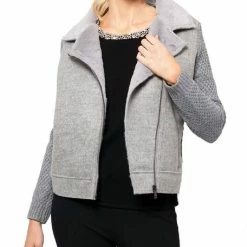 Love Token Margo Moto Cardigan With Faux Fur Collar in Grey - women