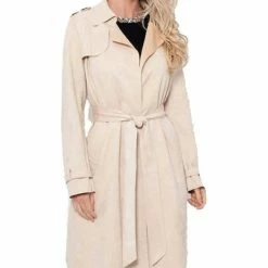 Love Token Adrianna Faux Suede Trench Coat in Beige - women