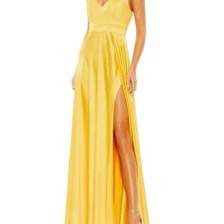 Ieena for Mac Duggal Womens Satin Strappy Back Evening Dress