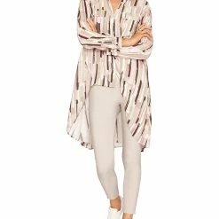 B New York Womens Printed Hi-Low Button-Down Top