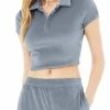 Alo Yoga Velour Choice Polo in Steel Blue - women -Outlets Shop be9b6f66778c4b5e9043fc66d49ea2cc 1080x