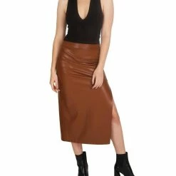 Love Token Pleather Midi Skirt in Cognac - women