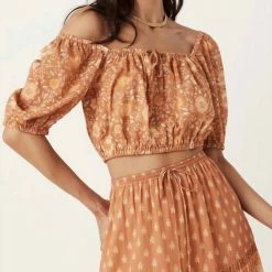 Spell Utopia Cropped Blouse in Cinnamon - women