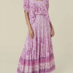 Spell Mossy Button Through Maxi Skirt in Lilac - women