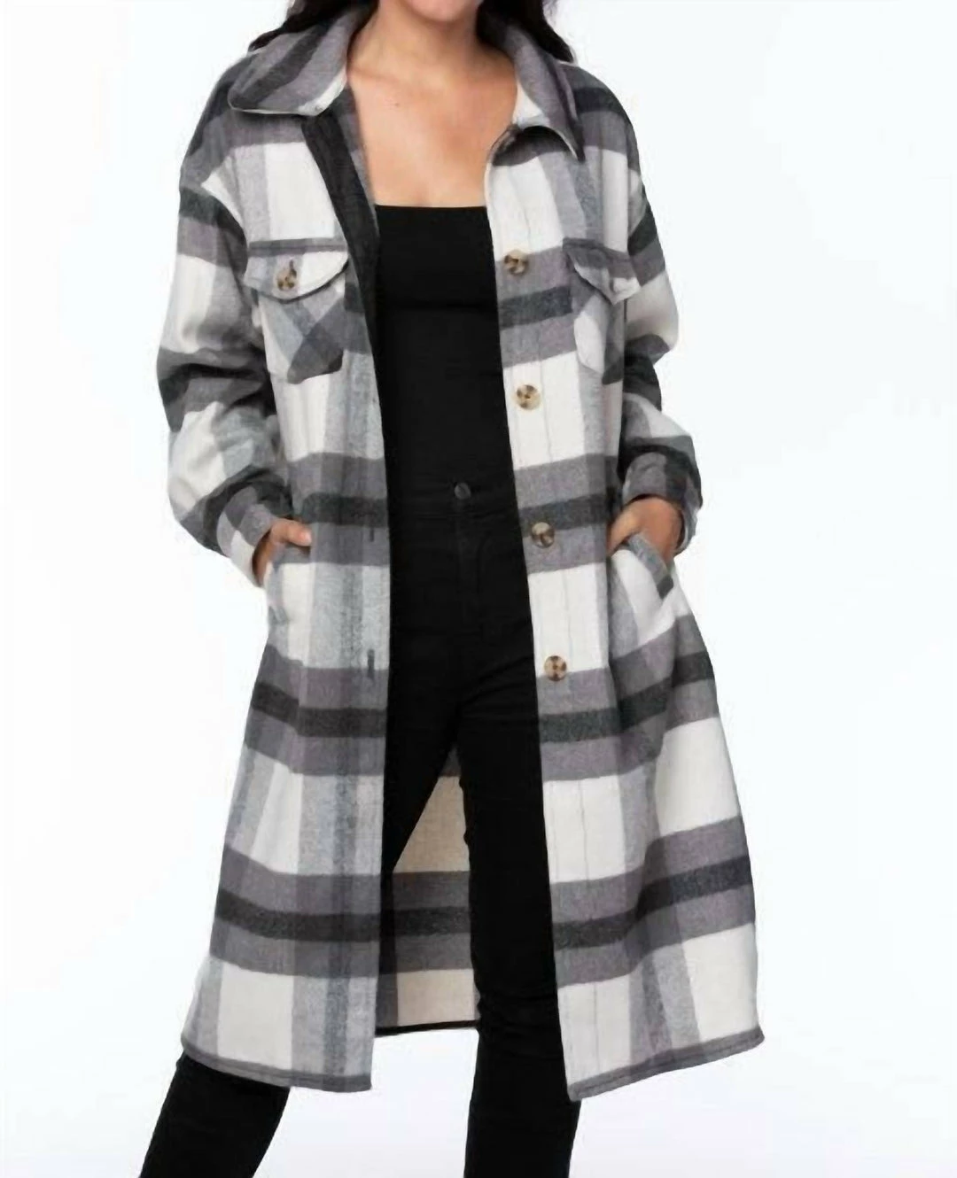 Coalition La Duster Plaid Shacket in Black - women 3 Coalition La Duster Plaid Shacket in Black - women