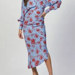 Smythe Asymmetrical Dress In Sky/Vermillion Floral - women