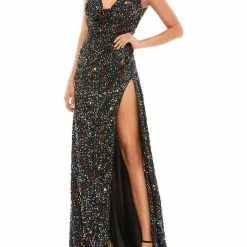Ieena for Mac Duggal Womens Sequin Open Back Evening Dress
