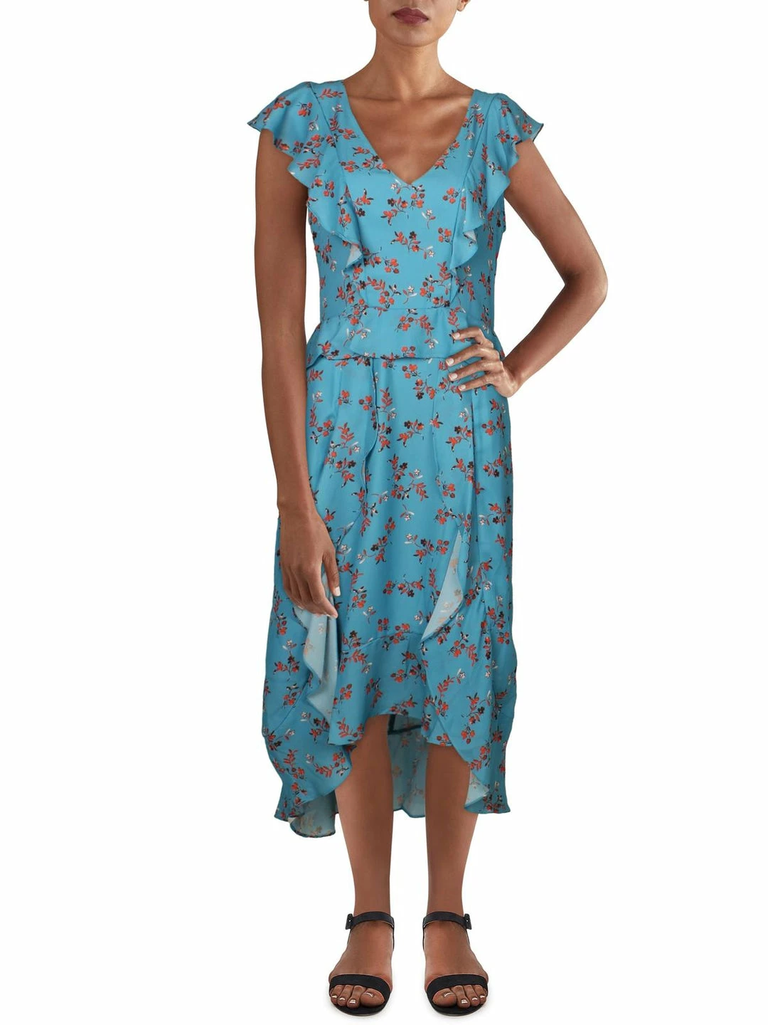 Parker Womens Floral Print Ruffle Midi Dress 3 Parker Womens Floral Print Ruffle Midi Dress