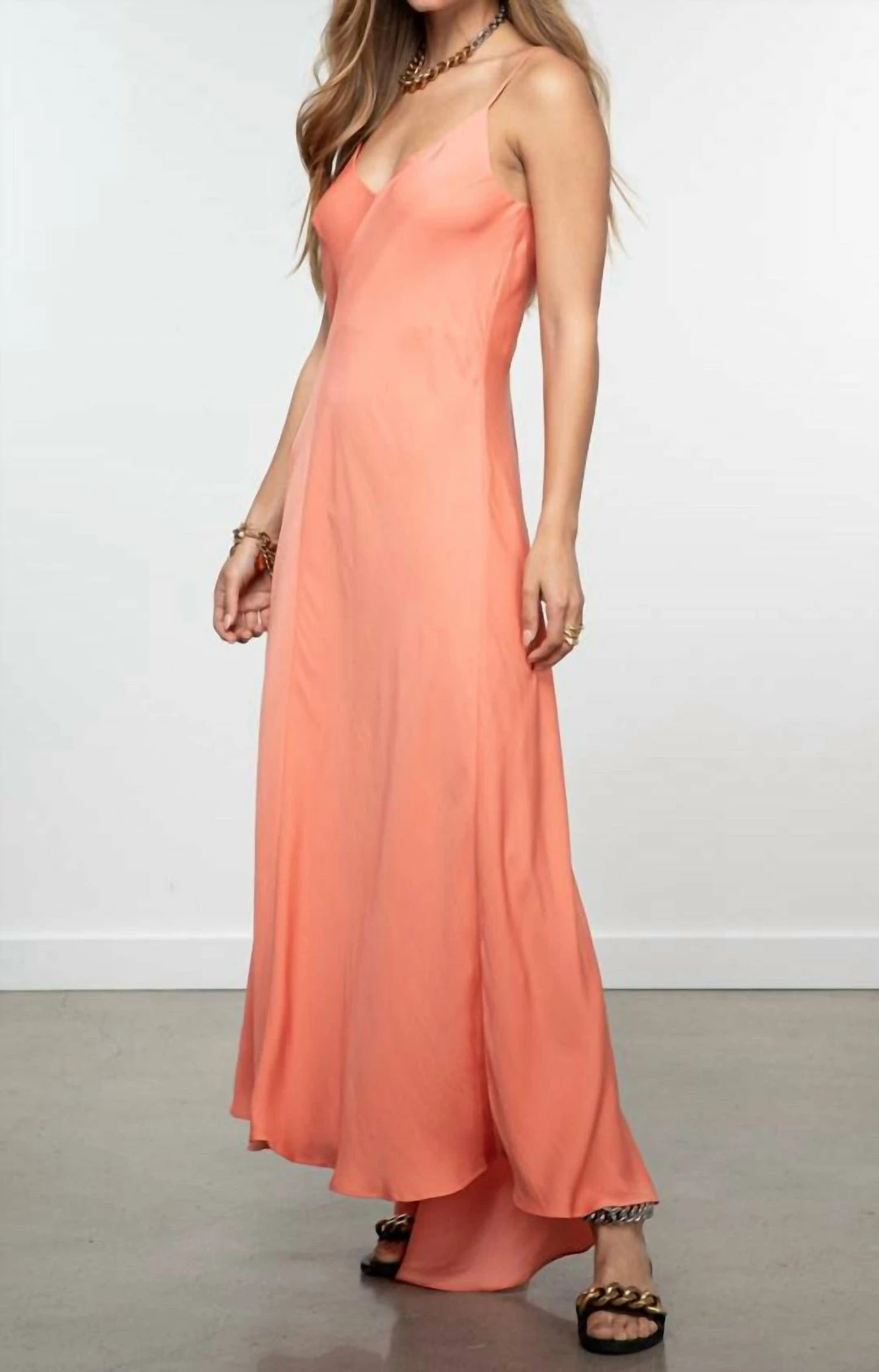Essentiel Antwerp Zipmunk Long Slipdress in Tropical Peach - women 4 Essentiel Antwerp Zipmunk Long Slipdress in Tropical Peach - women - Image 2