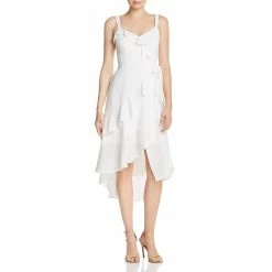 Parker Santana Womens Ruffled Tie Waist Midi Dress
